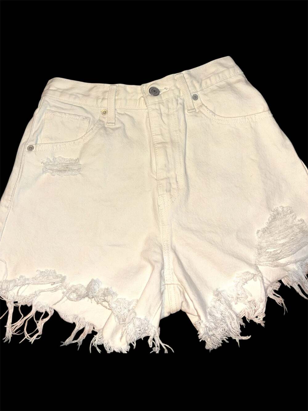 Levi's High Waisted Mom Shorts in White Distressed Denim